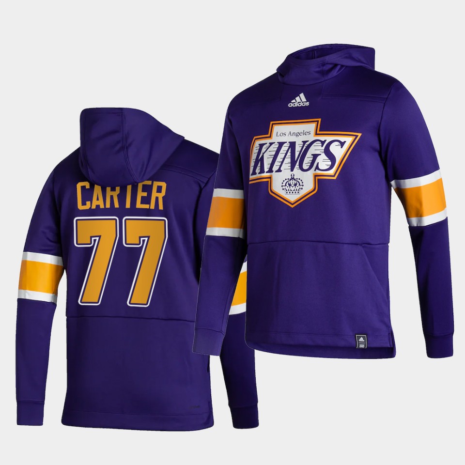 Men Los Angeles Kings #77 Carier Purple NHL 2021 Adidas Pullover Hoodie Jersey